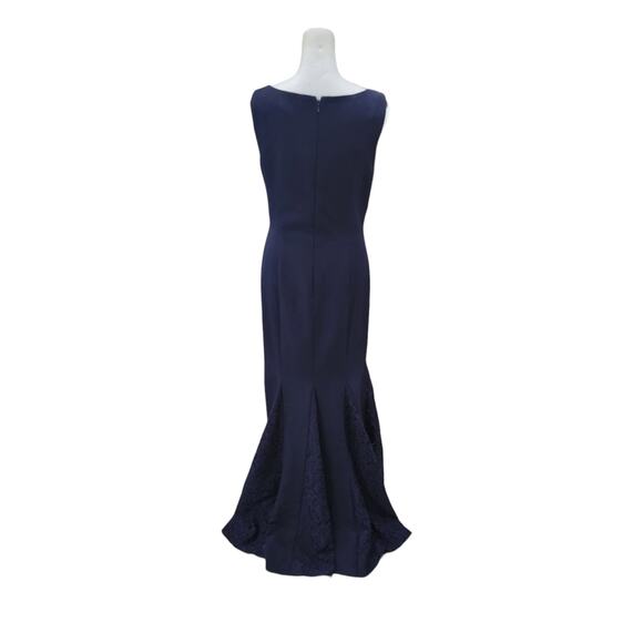 Eliza J Laguna Gown Women’s 4 Navy Blue Crepe Lace Inset Mermaid Trumpet‎ Dress - Picture 9 of 15